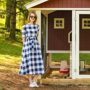 Navy gingham midi dress